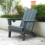 HDPE Folding Adirondack Chair with Dual Cup Holder - Composite Adirondack Chair with Wood Texture- Gray