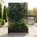 Metal Planter Box with Trellis,  73'x47'x16' Metal Raised Garden Bed with Trellis, Metal Planter Box with Drainage Holes & Lockable Wheels & Privacy Screen for Climbing Plants, Vegetables, Vines