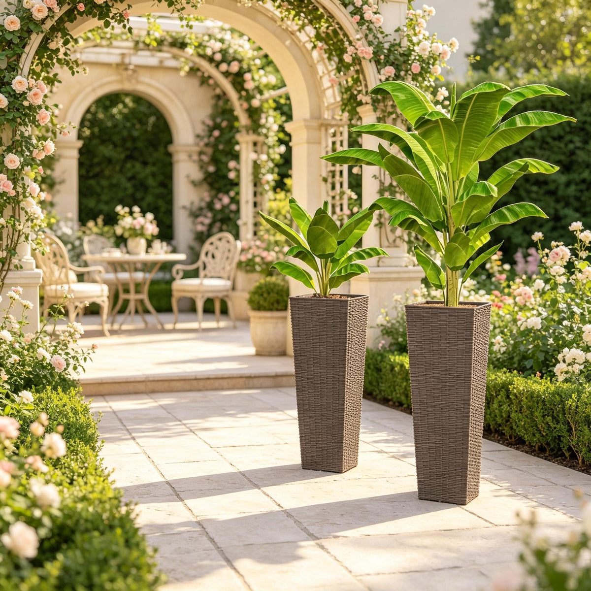Elegant Style Flowerpot Pair,Tall Square Planter Set,Tall Planters,Set of 2 Stackable Design Planters(Only 2Pcs Planter)