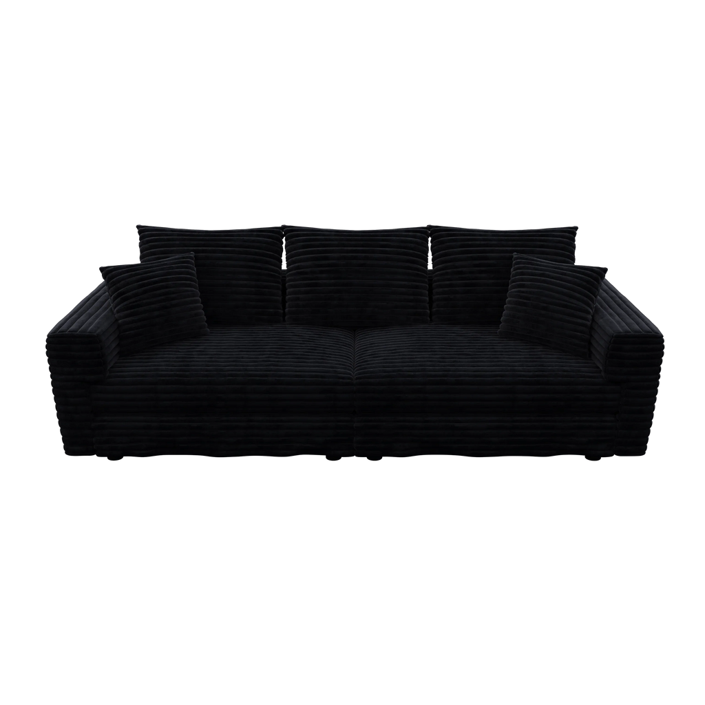 82.7 'Plush Corduroy 3-Seat Sofa,Modern Comfy Upholstered Sofa Cloud Couch,Deep Seat Couches with Soft Pillows and 3 Ottomans,Convertible Sofa Lounge Chair,Black - Eloy Royal