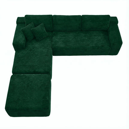 106.5' L-Shaped Corduroy Upholstered 3-Seat Lounge Sofa with Ottoman, Left Hand Facing