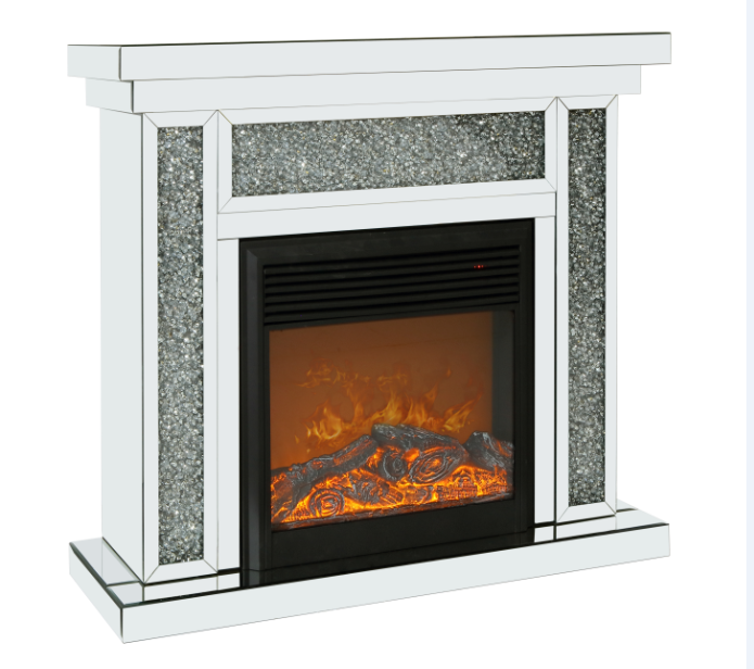10 inches wide X 10 inches deep X 32 inches high English inch acrylic diamond mirror wall furnace frame with two side pillars, independent fireplace frame with built-in filling material: acrylic high