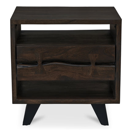 Nightstand, Solid Acacia Wood with Live Edge Detail, Dark Brown