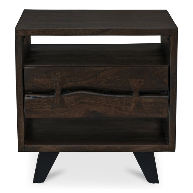 Nightstand, Solid Acacia Wood with Live Edge Detail, Dark Brown