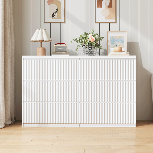 Modern White 6 Drawer Dresser with Storage Cabinet