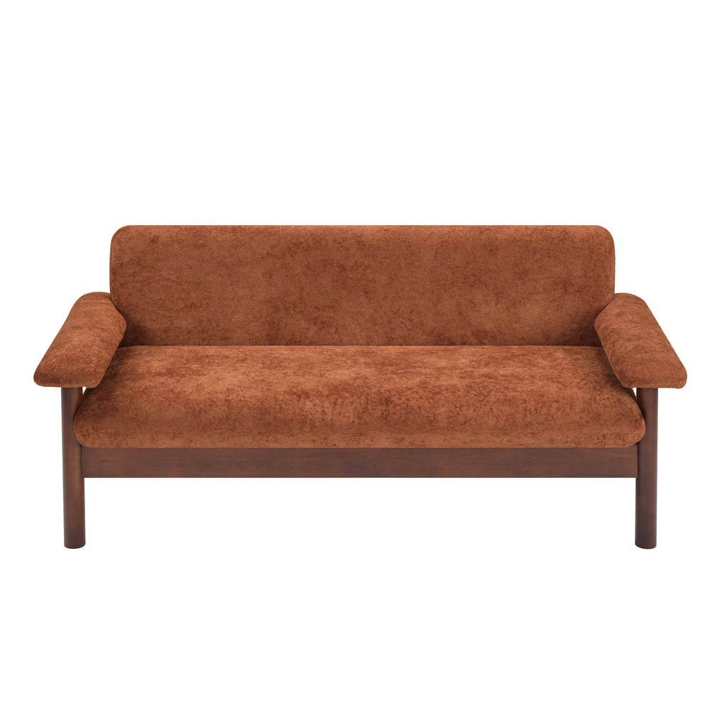 Modern Sofa in Rust Chenille Upholstered with Pillow Top Arms and Sewn Pillow Back Rubberwood Legs Single Cushion Sofa for Living Room and Home Lounge