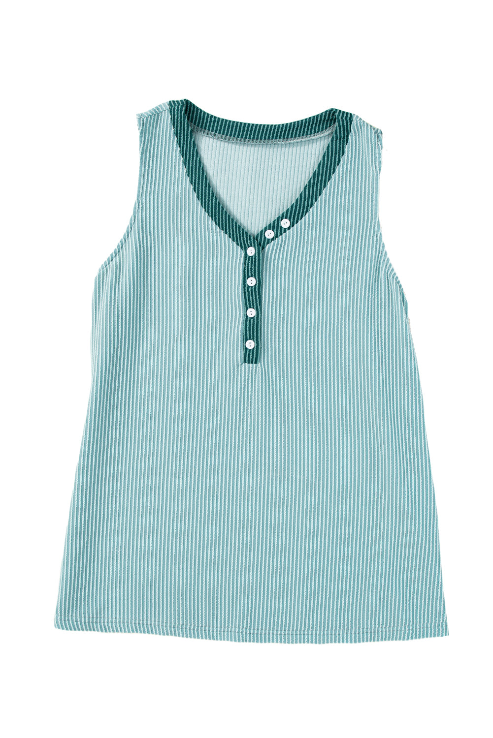 Mint Green Button Contrast V Neck Corded Tank Top - Eloy Royal