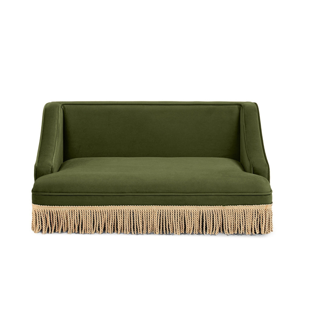 Duchess 33' Medium Princess Pet Bed Sofa with Fringe Skirt in Olive Green Performance Velvet