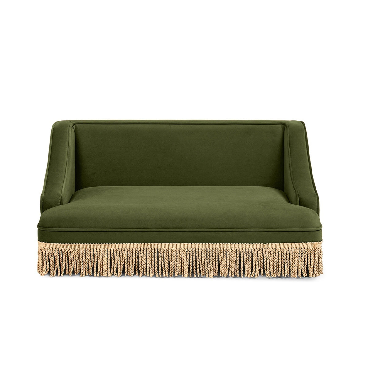 Duchess 33' Medium Princess Pet Bed Sofa with Fringe Skirt in Olive Green Performance Velvet