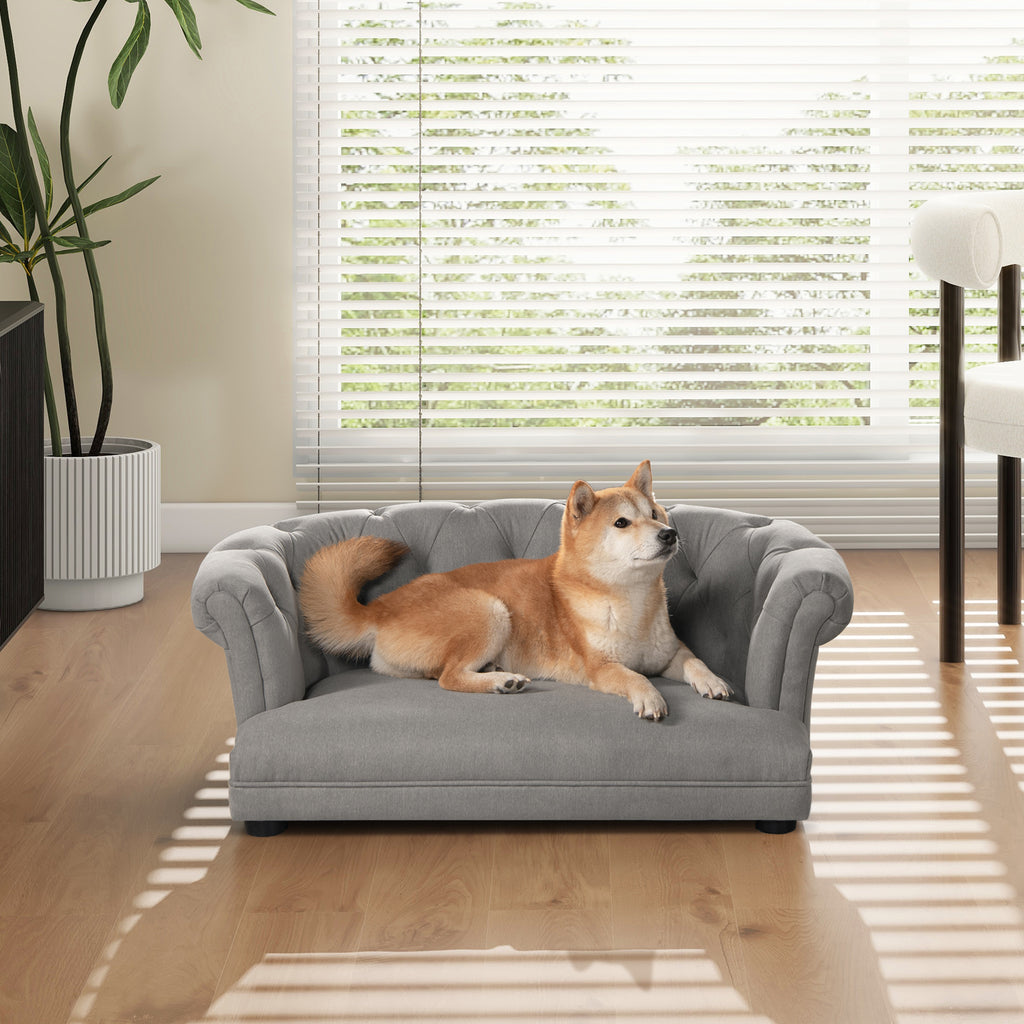 Kiki 36.5' Chesterfield Dog Sofa Bed, Medium, Uptown Gray Stain Resistant High Performance Polyester