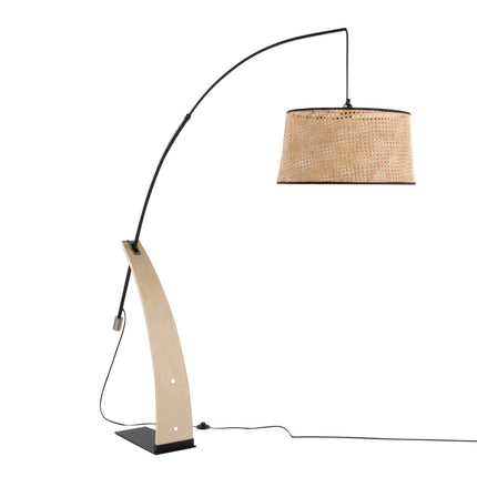 Robyn-Salon Mid-Century Modern Floor Lamp in Natural Wood and Black Metal with