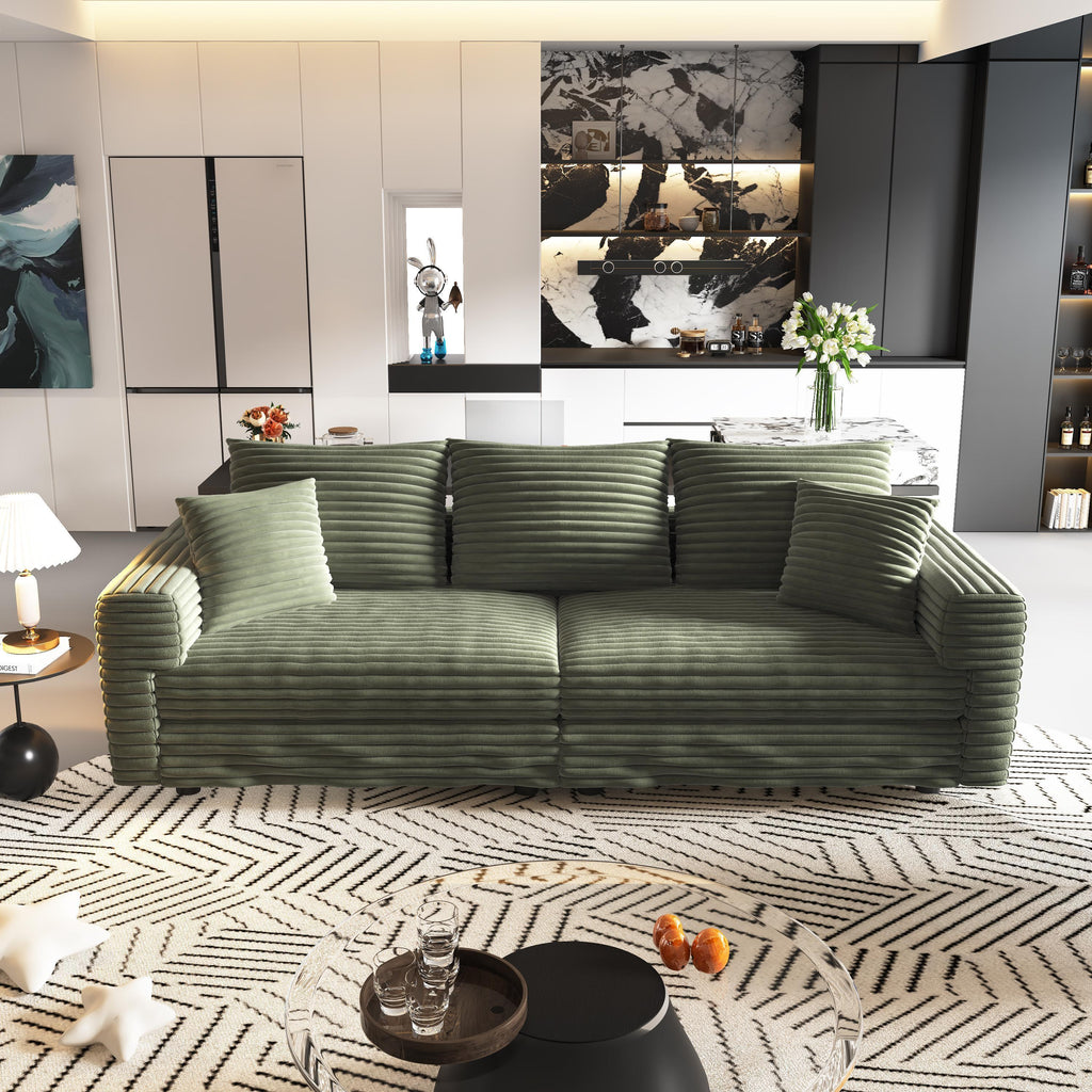 82.7 'Plush Corduroy 3-Seat Sofa,Modern Comfy Upholstered Sofa Cloud Couch,Deep Seat Couches with Soft Pillows and 3 Ottomans,Convertible Sofa Lounge Chair,Green - Eloy Royal
