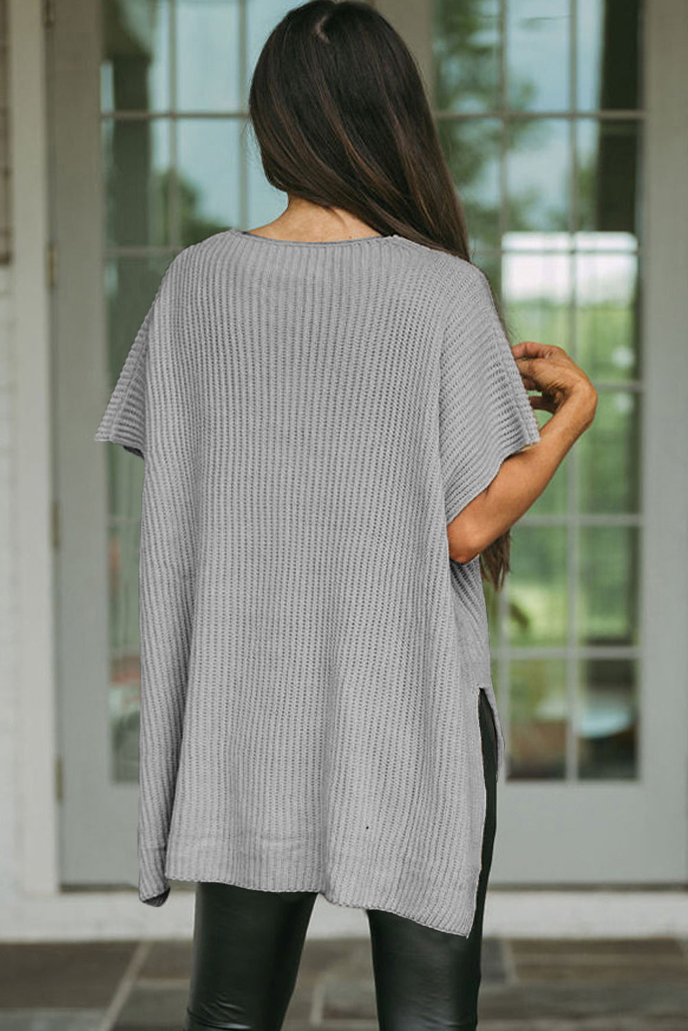 Wholesale Apricot Side Slit Short Sleeve Oversized Sweater - Eloy Royal