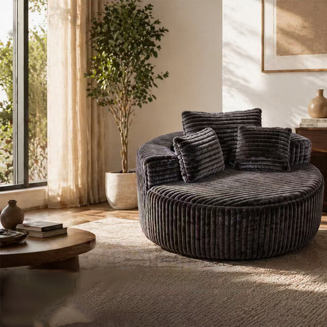 Round Modular Chaise Lounge Sofa, 55' Oversized Corduroy Upholstered Circular Sofa with 3 Pillows, Deep Seat Armless Leisure Sofa for Living Room, Bedroom, Apartment