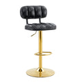 Modern Bar Stools Set of 2 with Adjustable Height, Black PU Leather Upholstered with Gold Metal Base and Footrest for Kitchen Island, Home Bar, Game Room