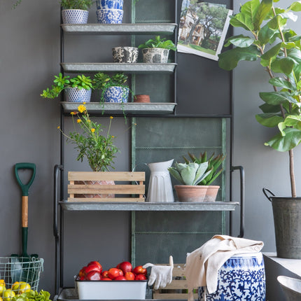 36x18.5x70' Rustic Metal Storage Shelf, Outdoor Plant Shelf