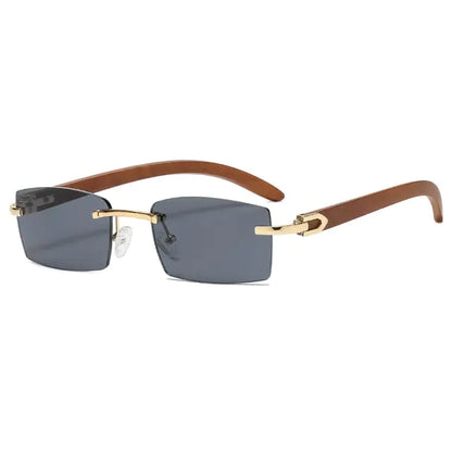 Rectangle Fashion Rimless Sunglasses Gold Black