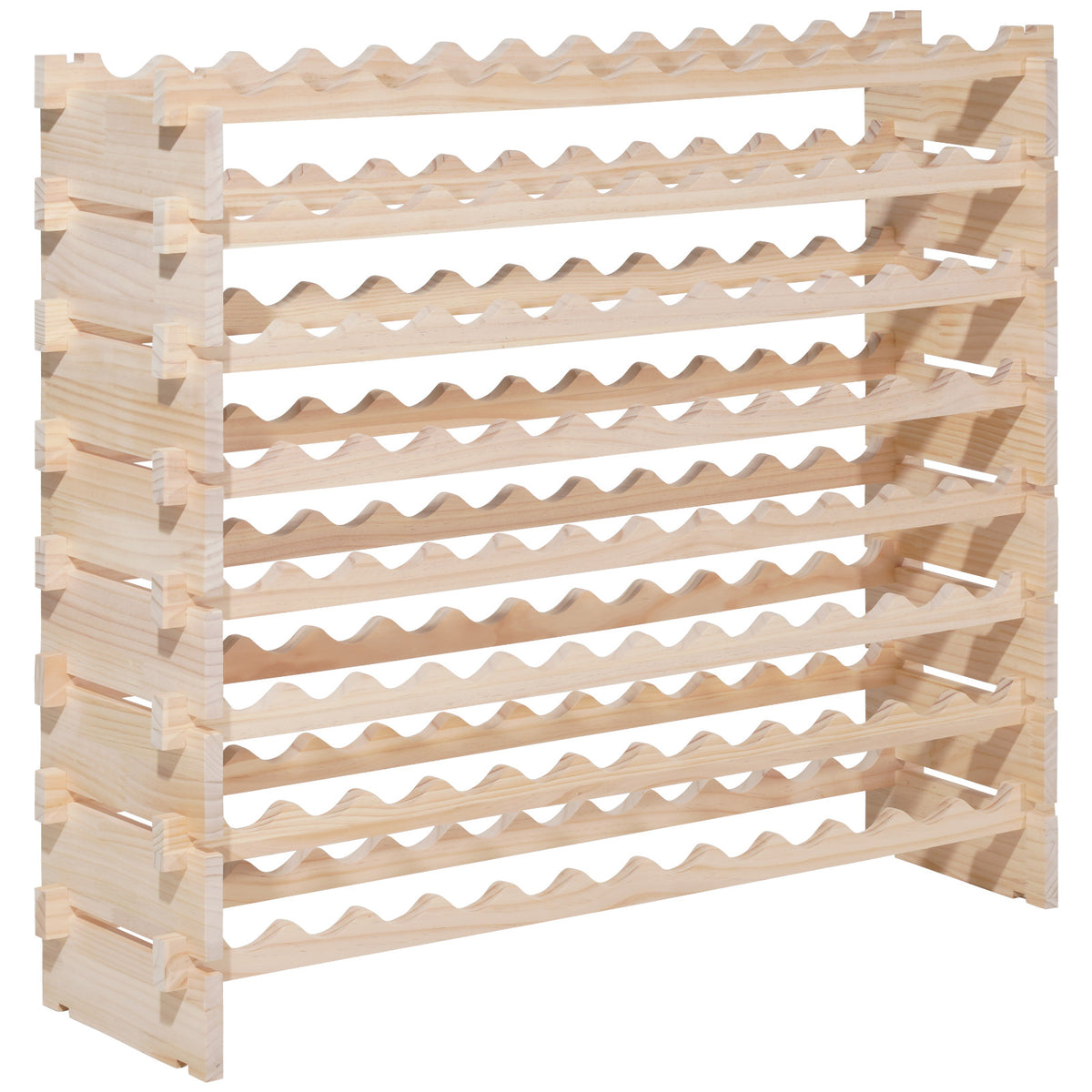 96 Bottle Stackable Modular Wine Rack, 8-Tier Wine Bottle Holder,Solid Wood Floor Freestanding Wine Storage Rack For Pinot Noir bottles,For Kitchen, Cellar, and Bar, Natural