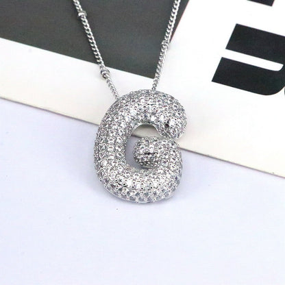 Brass Zircon Bubble Balloon Letter Pendant Necklace For Women