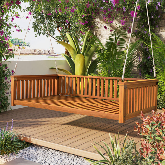 TOPMAX Patio Minimalist Twin Size Garden Swing Bed Wood Porch Swing with