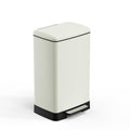 White 14 Gallons Pedal Trash Can with Soft Close Lid, Removable Inner Bucket & Detachable Wheels, Odor Control Slot for Kitchen Home