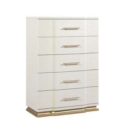 Lexington 5-Drawer Chest in Beige with Textured Finish and Gold Finish Handles