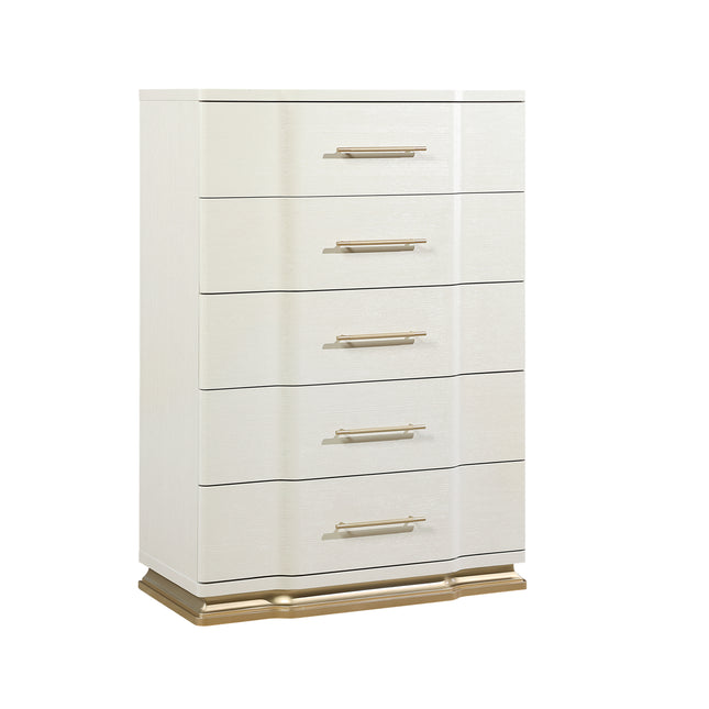 Lexington 5-Drawer Chest in Beige with Textured Finish and Gold Finish Handles