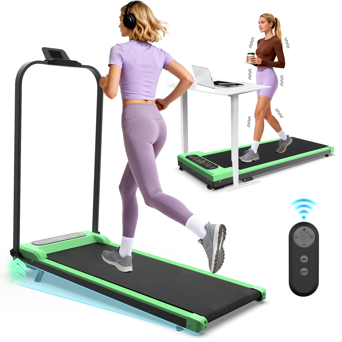 Foldable Treadmill with Handle Bar & Incline, 2 in 1 Upgrade Portable Under Desk Walking Pad and Vibration Pad with Remote Control for Home Office Small Spaces