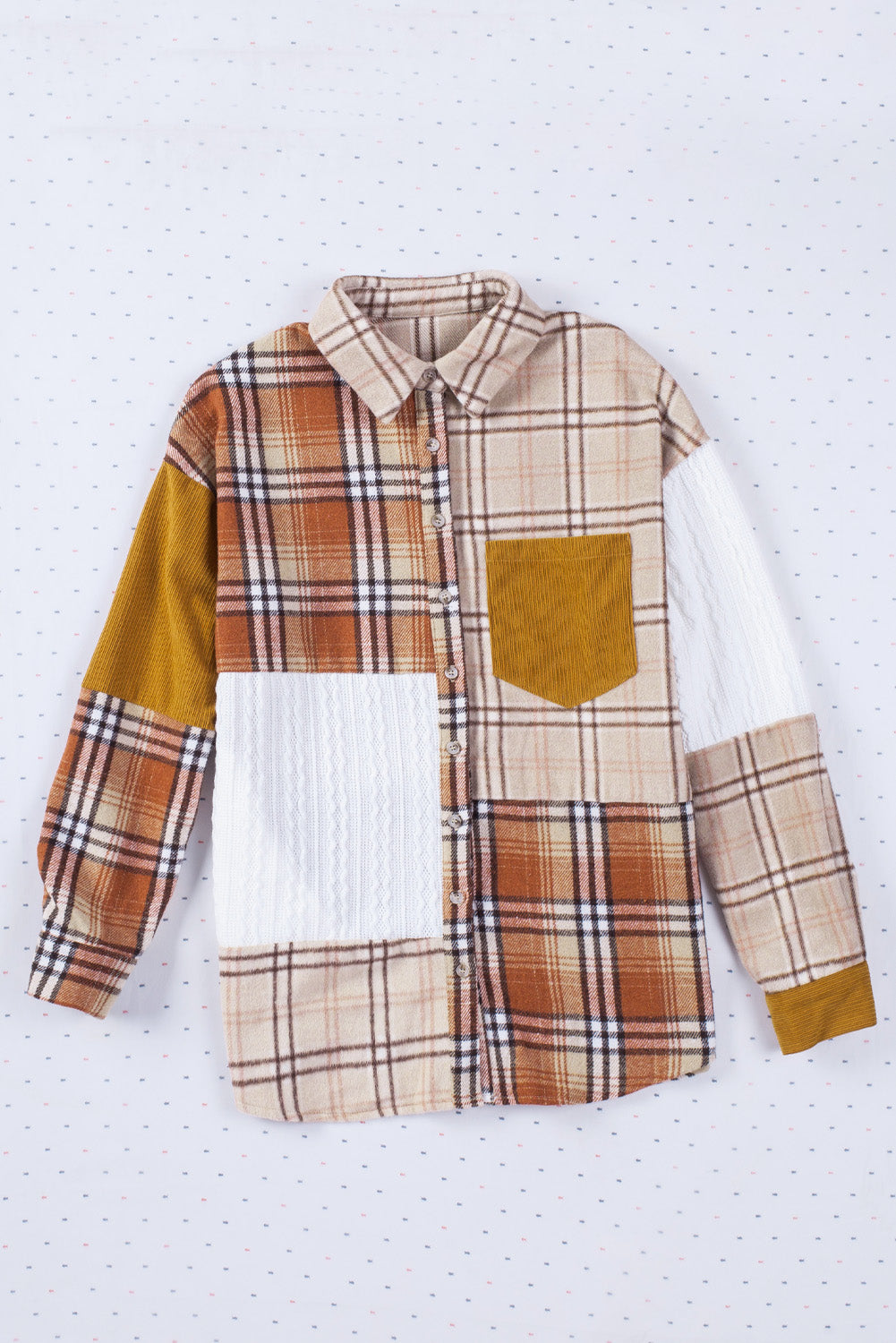 Orange Plaid Color Block Patchwork Pocket Shirt Shacket - Eloy Royal