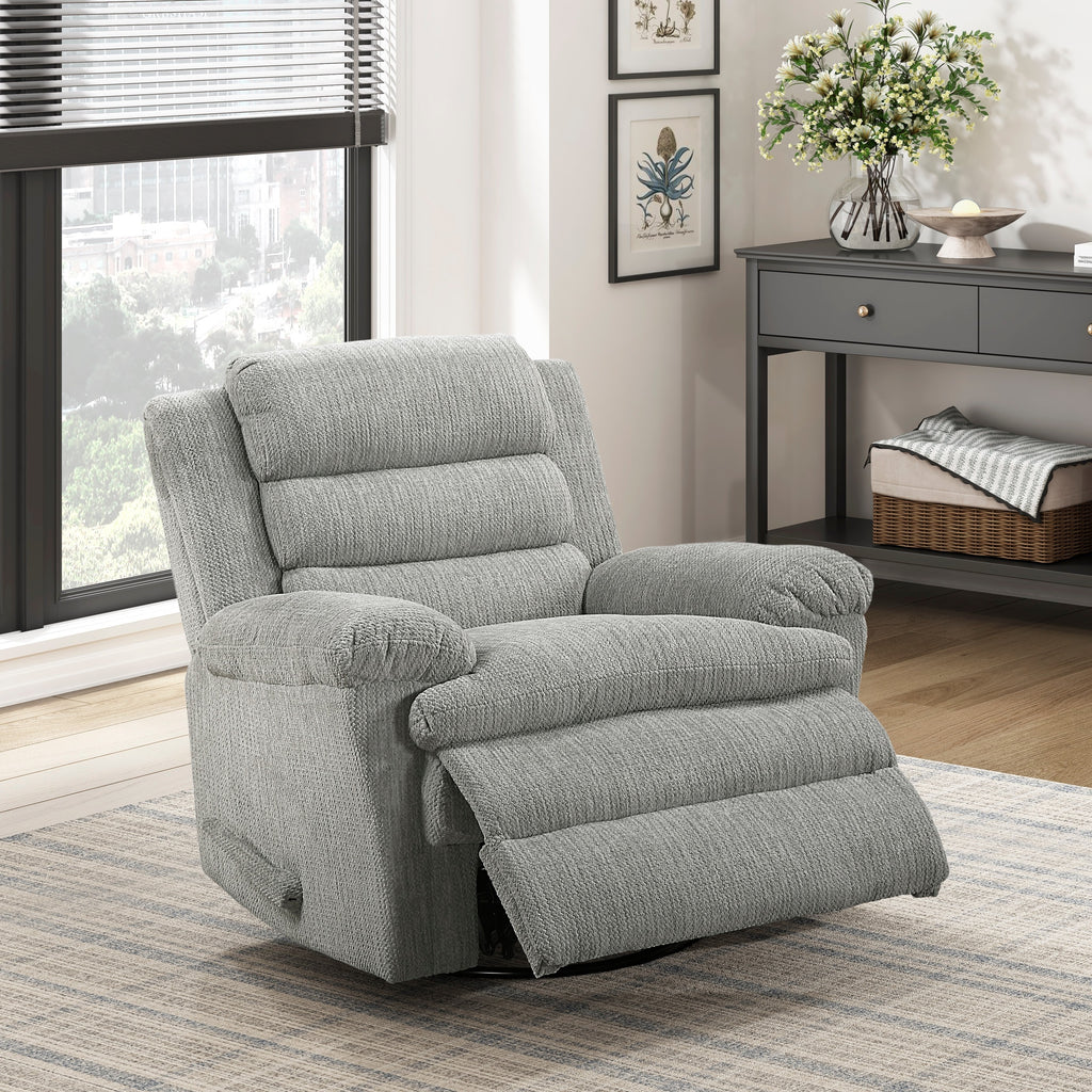 Glider Recliner Chair Gray Swivel Motion Microfiber Upholstery Plush Comfort Durable Plywood Frame Living Room Furniture 1pc