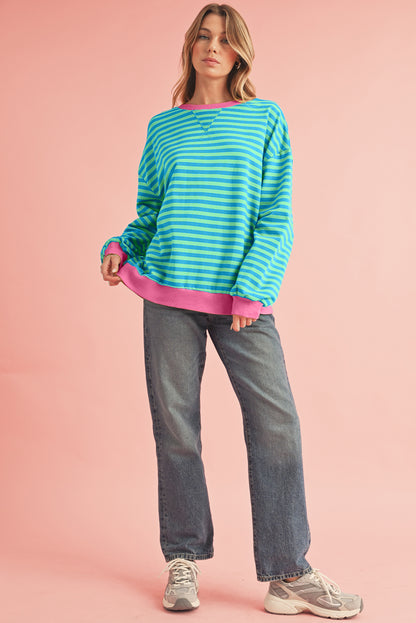 Green Stripe Contrast Edge Oversized Sweatshirt