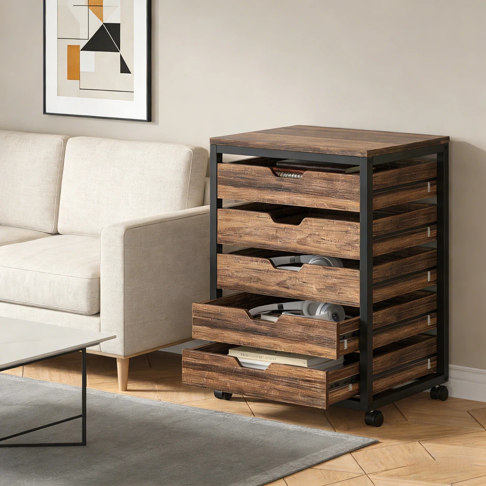 Mobile Storage Dresser Cabinet,Industrial Style Drawer Chest,Printer Stand,Office Storage Unit - Eloy Royal