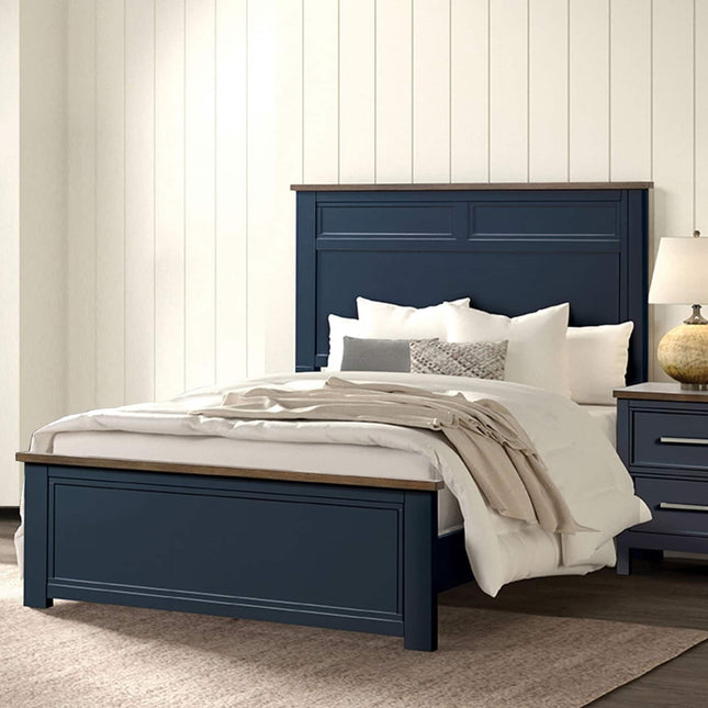 Modern Farmhouse Blue Color Pinewood  1pc Full Size Bed Two-Tone Design Bedroom Panel Bedframe