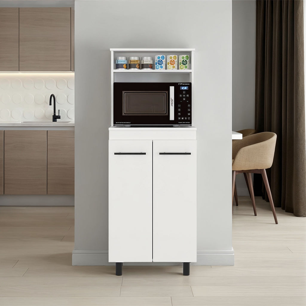 Enderlin Microwave Stand with 3 Shelves, 2 Doors, 4 legs and Cabinet, White