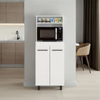 Enderlin Microwave Stand with 3 Shelves, 2 Doors, 4 legs and Cabinet, White