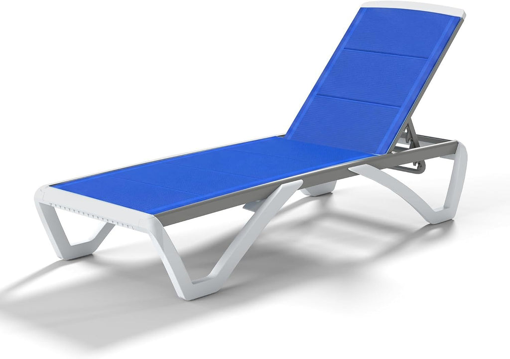 3D Pool Patio Lounger Chair Outdoor Chaise Lounge Chair, Blue, Aluminum Frame, All Weather Pool Lounge Chair for Deck Lawn Backyard