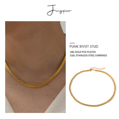 Gold Woven Twist High-grade Simple All-match Fashionable Stainless Steel Plated Non-fading Necklace