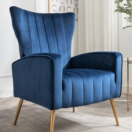 Velvet Accent Chair with Metal Legs, Modern Upholstered Armchair, Wingback Side Chair for Living Room Bedroom Small Spaces