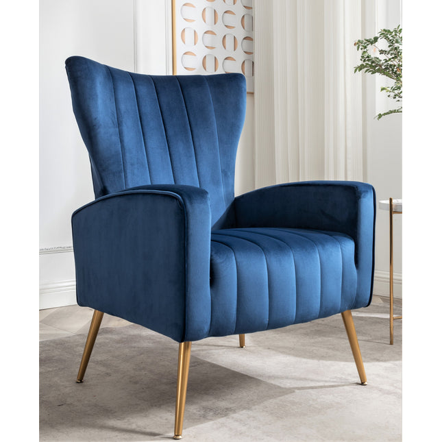 Velvet Accent Chair with Metal Legs, Modern Upholstered Armchair, Wingback Side Chair for Living Room Bedroom Small Spaces