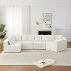 151.6-inch Extra-Large L-Shaped Deep-Seat Modular Sofa Chenille Fabric Sectional Sofa Includes 11 Pillows Curved Recliner Floor-Standing Living Room Sofa No Assembly Required   Beige