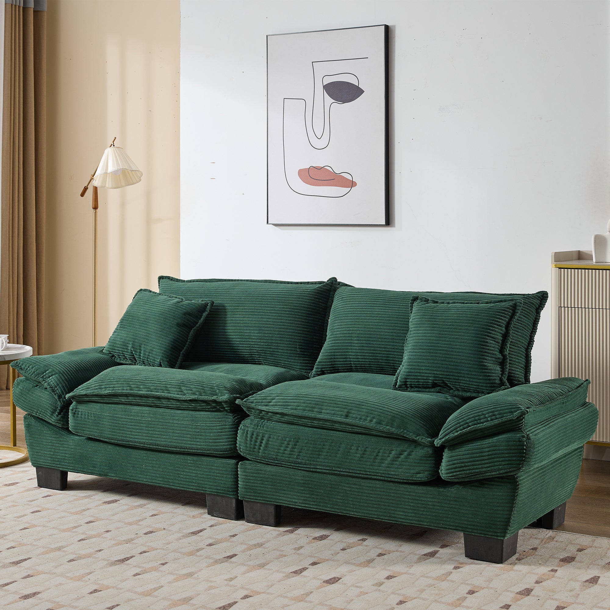 Corduroy Sofa Sleeper Couch Loveseat Sofa with Pillows Comfy Upholstered Deep Seat Sofa for Bedroom,Living Room,Apartment,Office,Dorm-Green Corduroy