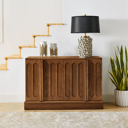 Mid Century Modern Fluted Sideboard Cabinet with Adjustable Shelves & Sturdy Base, Buffet Cabinet with Storage, Storage Cabinet for Living Room Entryway Hallway Dining Room Kitchen, Walnut
