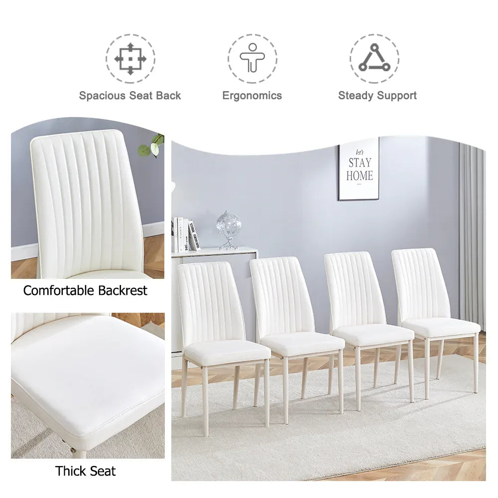 Dining Chairs Set of 4, Comfortable Dining Room Chair, Metal Kitchen Chairs with Leathaire Fabric and High Back (Cream White, Set of 4) - Eloy Royal