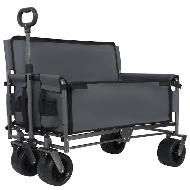 3-in-1 Convertible Folding Wagon Cart with Bench Seat & Storage - 500lbs Heavy-Duty Utility Wagon, 180L Capacity All-Terrain Wheels for Camping, Beach, Sports, Garden, gray