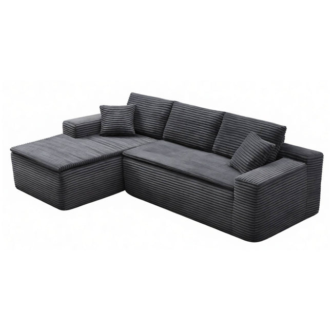 106.5' L-Shaped Corduroy Upholstered 3-Seat Lounge Sofa with Seat Cushion, Left Hand Facing