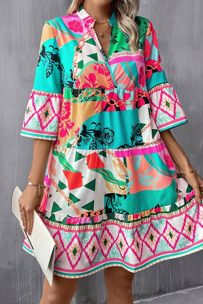 Multicolour Boho Abstract Print Flowy Tiered Dress - Eloy Royal