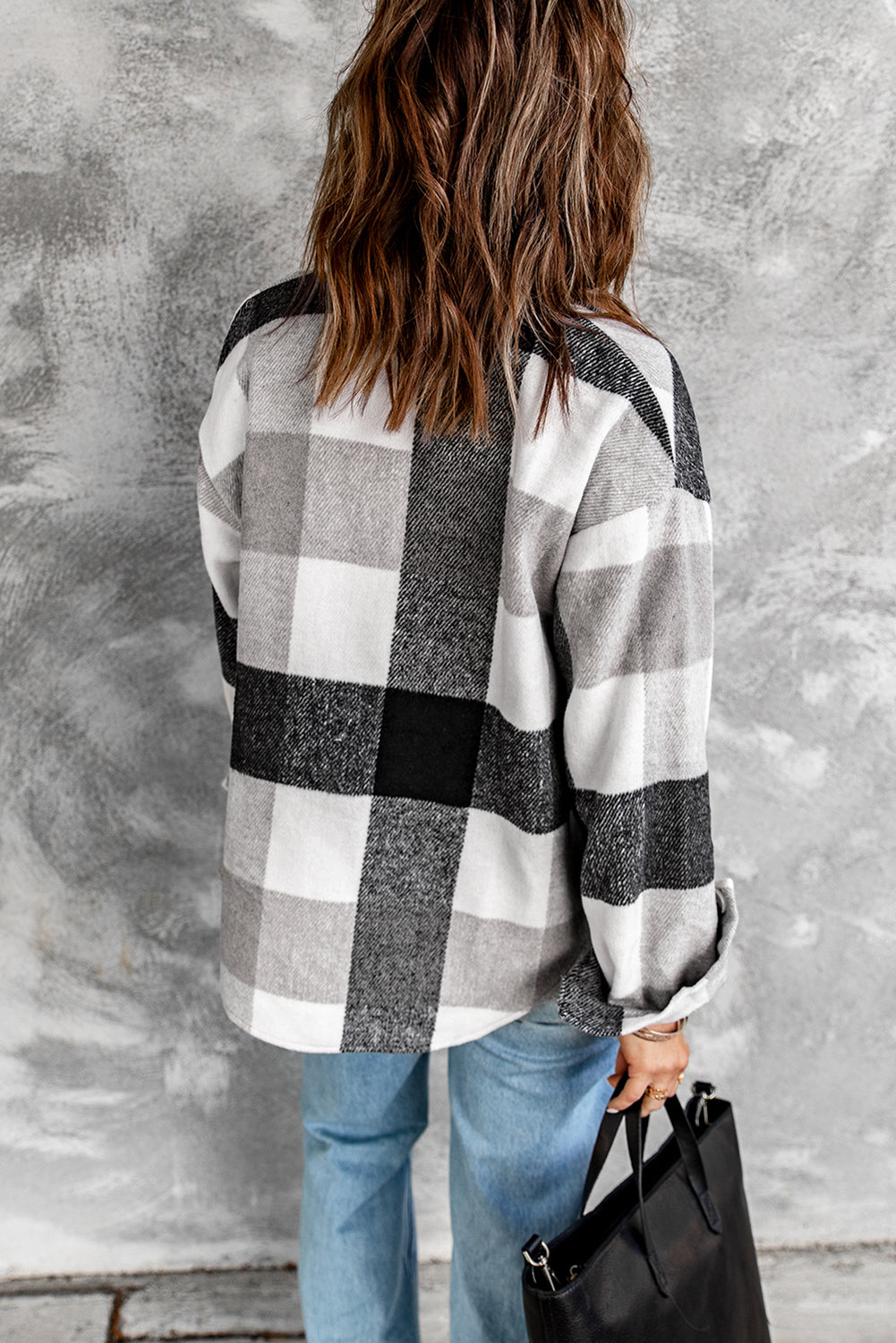 Grey Plaid Color Block Pockets Buttoned Shacket - Eloy Royal