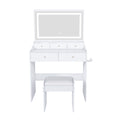 Modern White Vanity Desk with Large Mirror, Power Outlet & Hair Dryer Holder, Adjustable Lighting, 5 Drawers