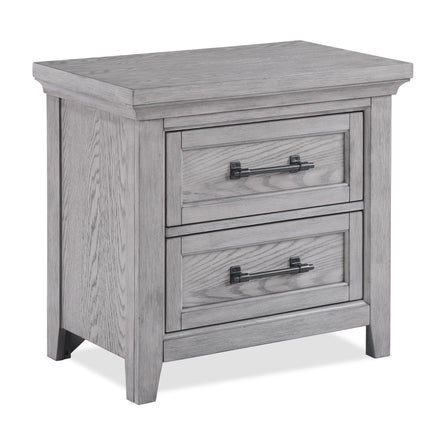 1pc Gray Contemporary Rustic Wood Finish Two Drawers Nightstand Wooden Bedroom Furniture Metal Pull Grey