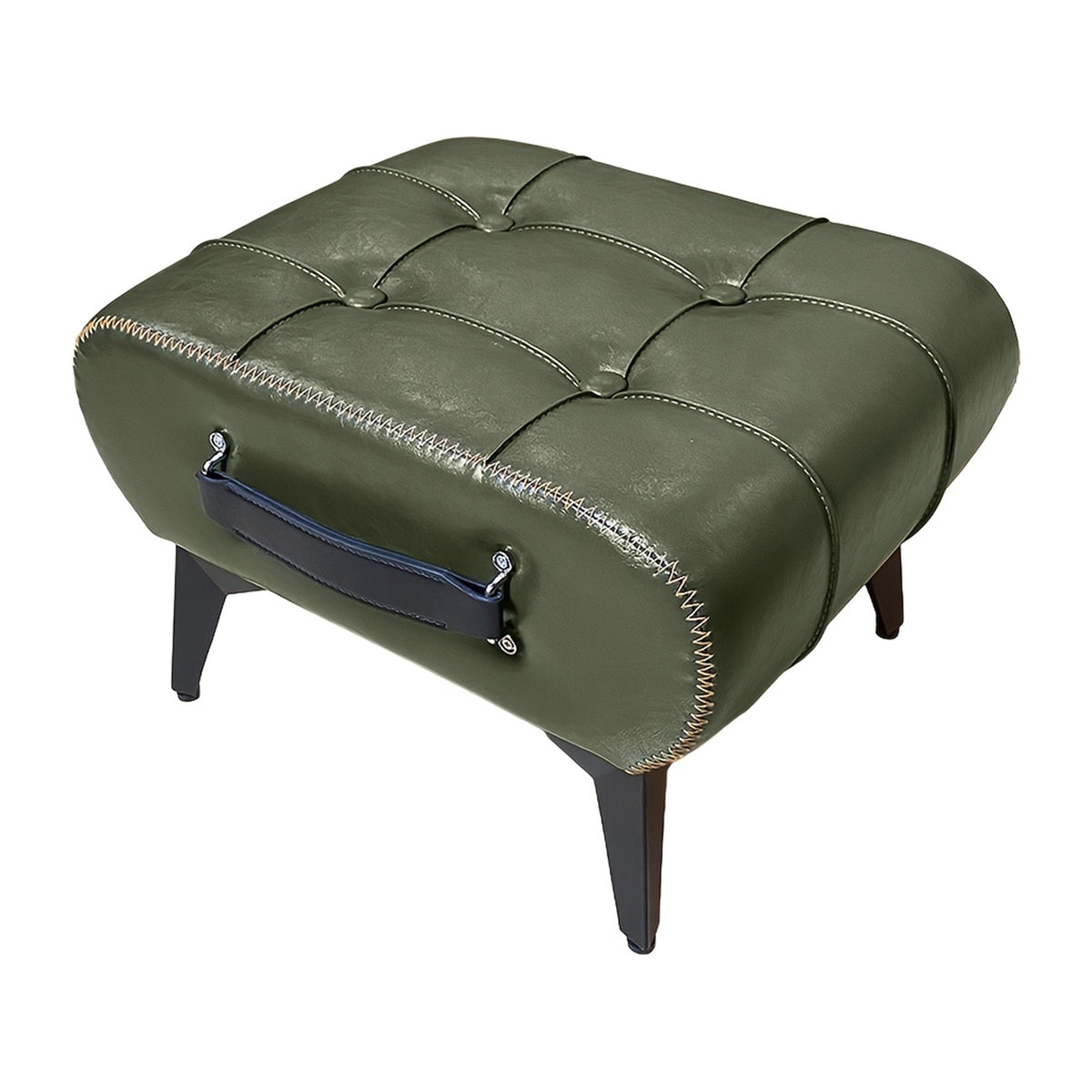 Modern Minimalist Leather Footstool with Hidden Storage and Portable Handle, Green, 15.7 x 12.2 x 10.6 inches